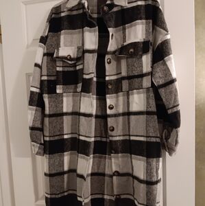 Plaid Longline Shirt Jacket,S But Fits Like Medium